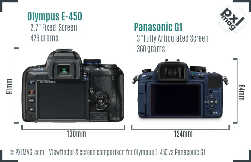 Olympus E-450 vs Panasonic G1 Screen and Viewfinder comparison