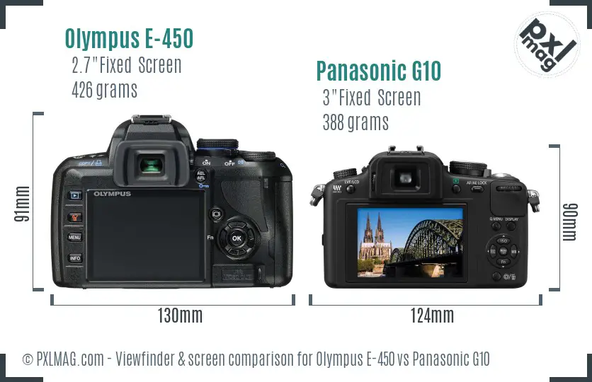Olympus E-450 vs Panasonic G10 Screen and Viewfinder comparison