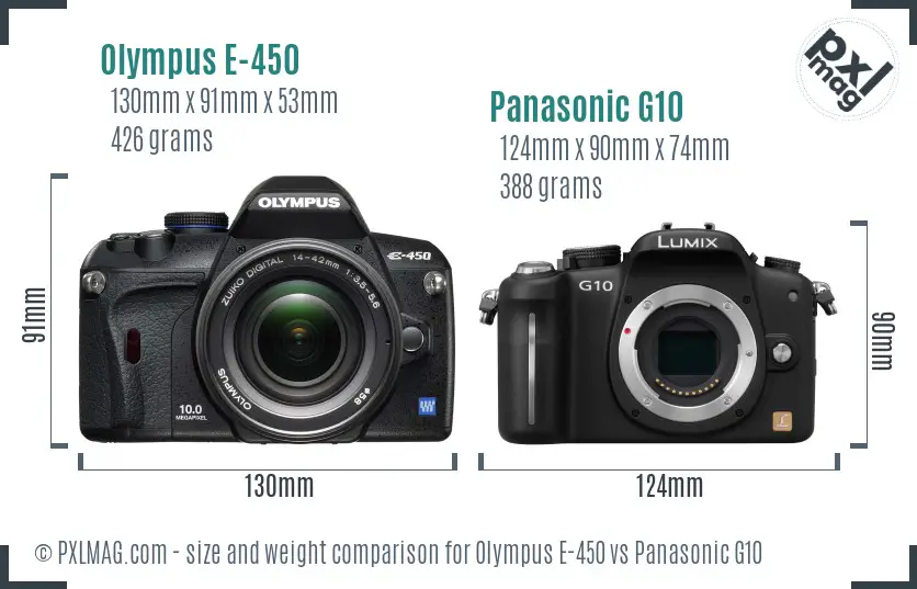 Olympus E-450 vs Panasonic G10 size comparison