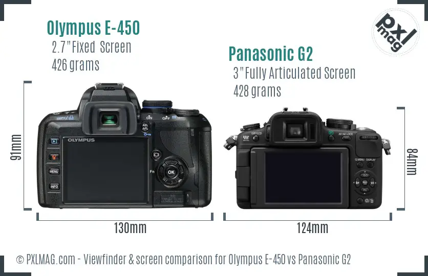 Olympus E-450 vs Panasonic G2 Screen and Viewfinder comparison