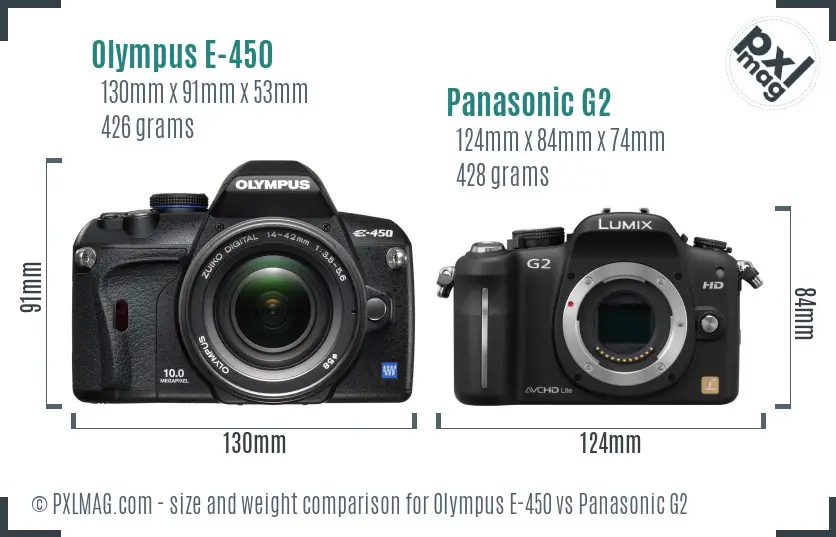 Olympus E-450 vs Panasonic G2 size comparison