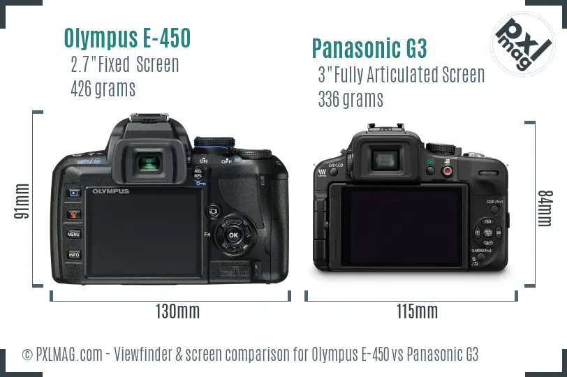 Olympus E-450 vs Panasonic G3 Screen and Viewfinder comparison