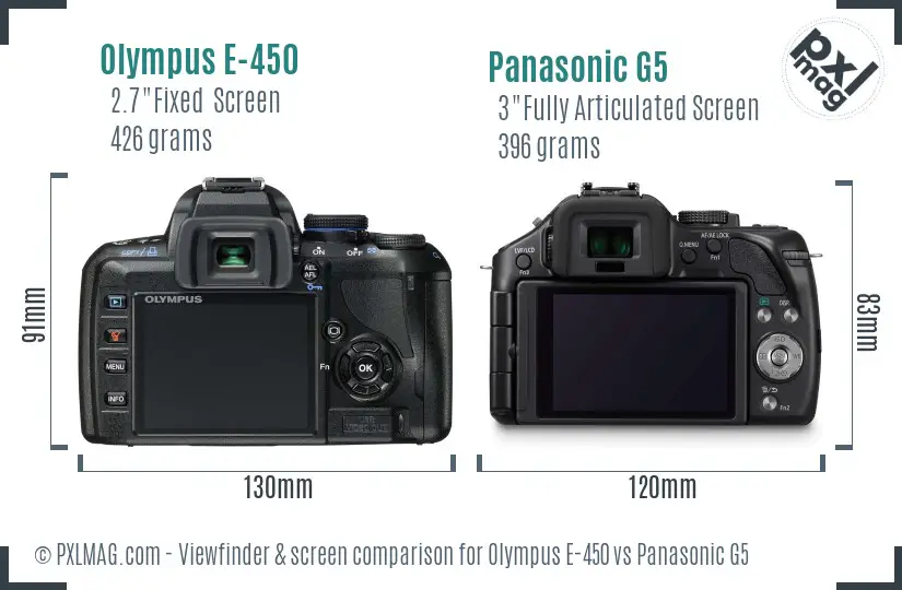 Olympus E-450 vs Panasonic G5 Screen and Viewfinder comparison