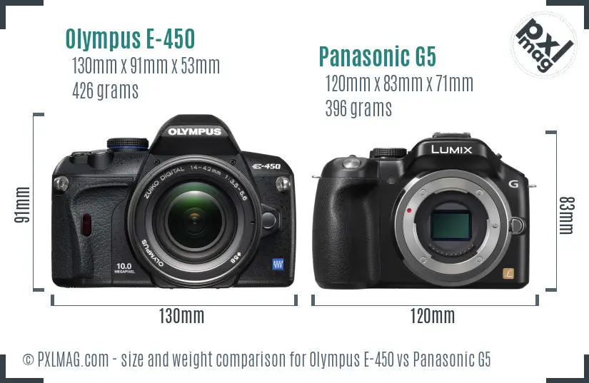 Olympus E-450 vs Panasonic G5 size comparison