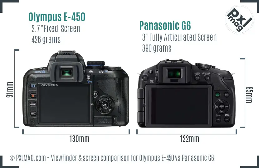 Olympus E-450 vs Panasonic G6 Screen and Viewfinder comparison