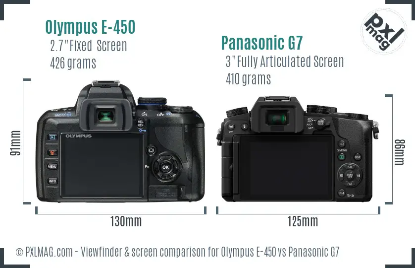 Olympus E-450 vs Panasonic G7 Screen and Viewfinder comparison