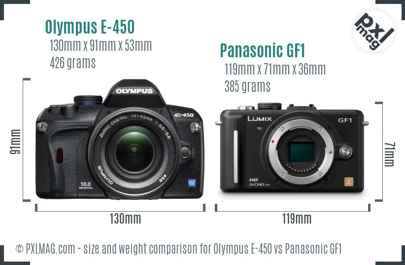 Olympus E-450 vs Panasonic GF1 size comparison