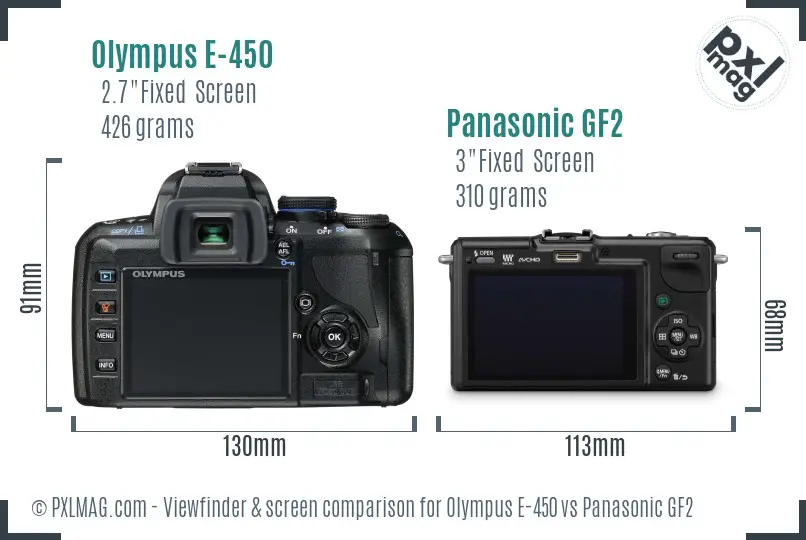 Olympus E-450 vs Panasonic GF2 Screen and Viewfinder comparison
