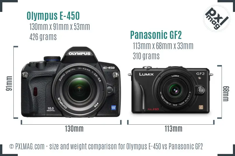 Olympus E-450 vs Panasonic GF2 size comparison