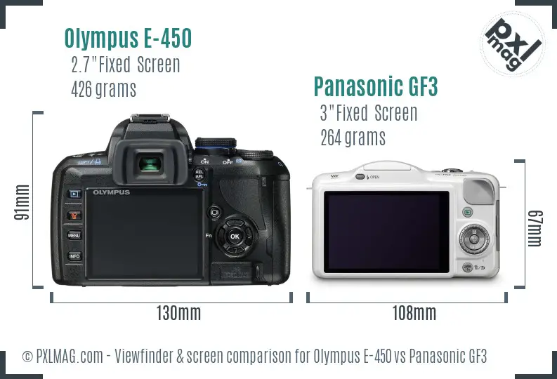 Olympus E-450 vs Panasonic GF3 Screen and Viewfinder comparison