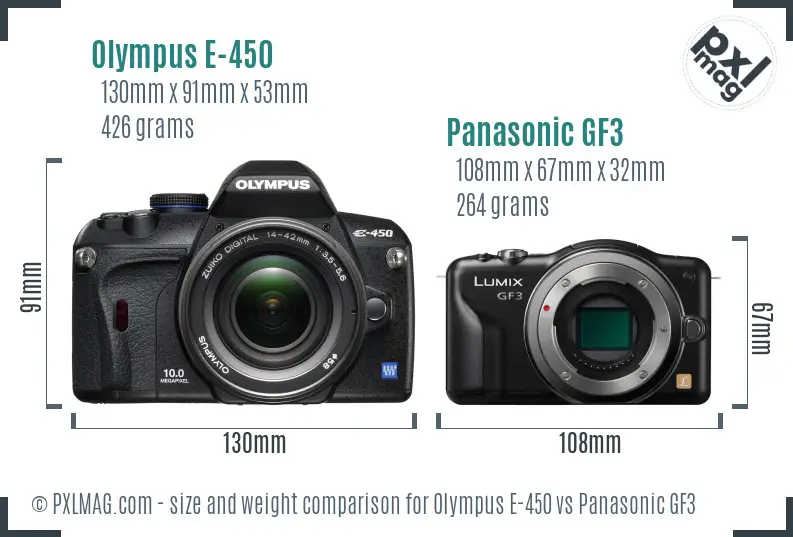 Olympus E-450 vs Panasonic GF3 size comparison