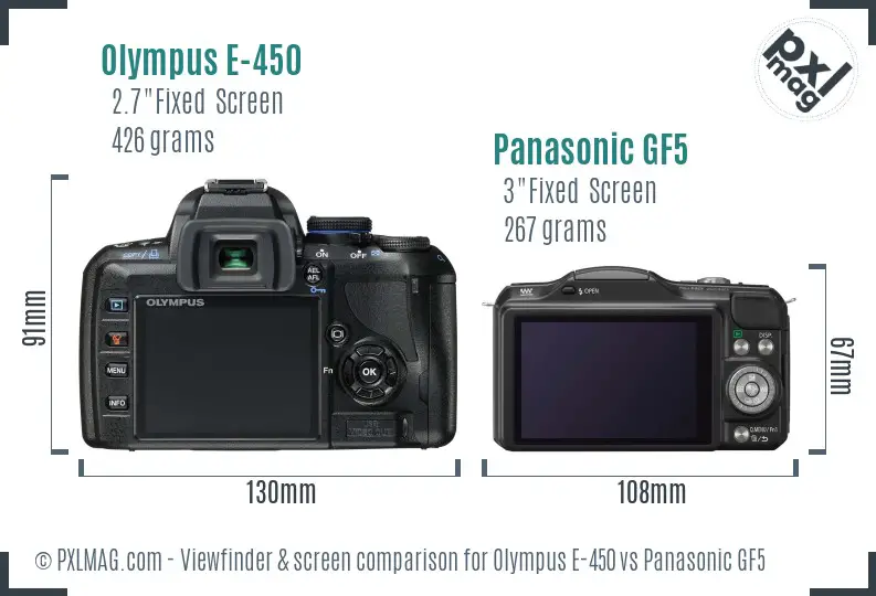 Olympus E-450 vs Panasonic GF5 Screen and Viewfinder comparison