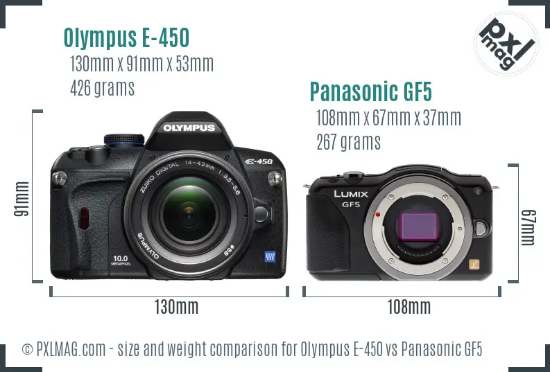 Olympus E-450 vs Panasonic GF5 size comparison