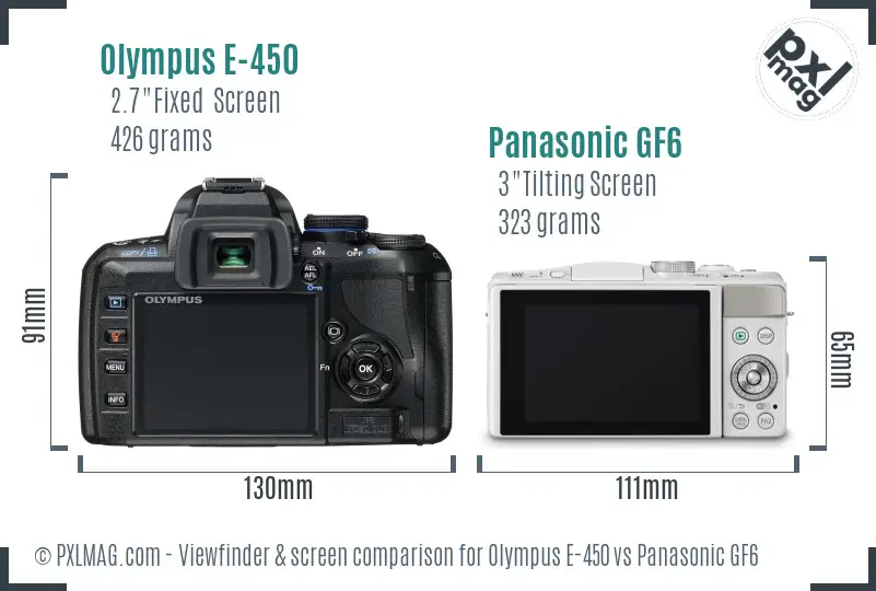 Olympus E-450 vs Panasonic GF6 Screen and Viewfinder comparison