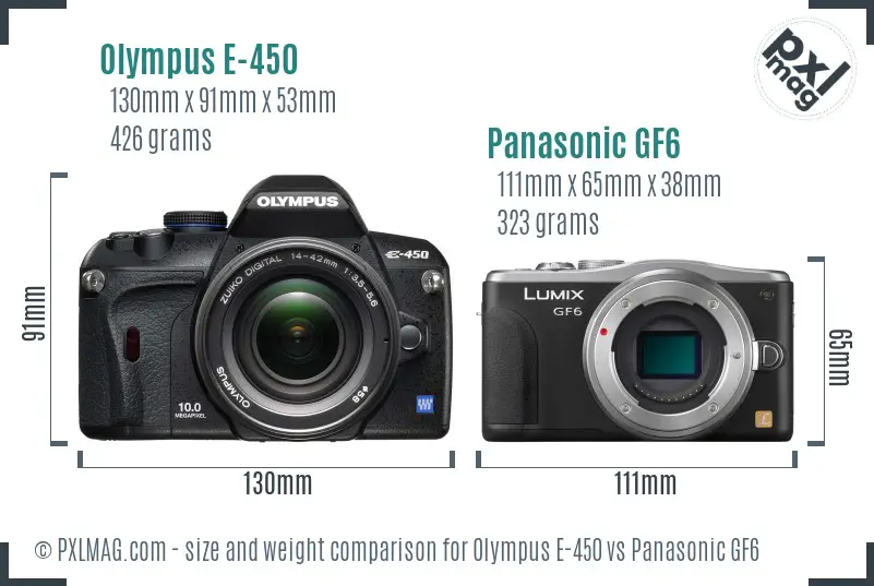 Olympus E-450 vs Panasonic GF6 size comparison