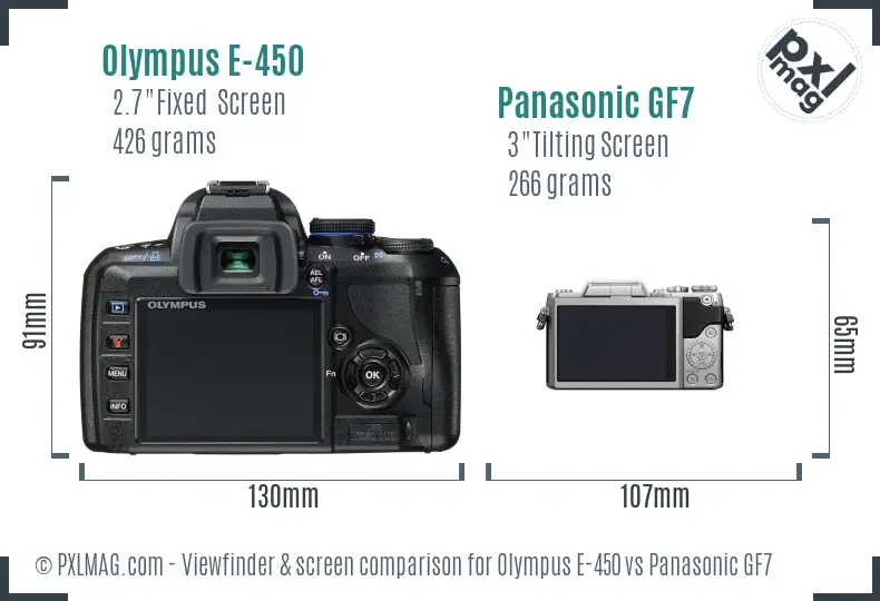 Olympus E-450 vs Panasonic GF7 Screen and Viewfinder comparison