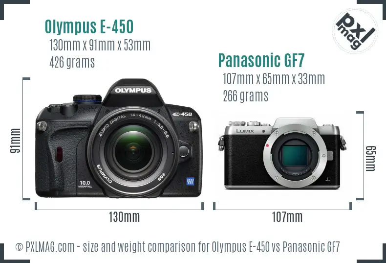 Olympus E-450 vs Panasonic GF7 size comparison