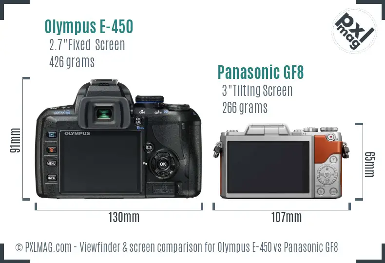 Olympus E-450 vs Panasonic GF8 Screen and Viewfinder comparison