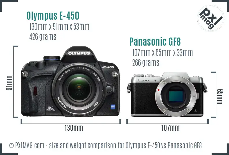 Olympus E-450 vs Panasonic GF8 size comparison