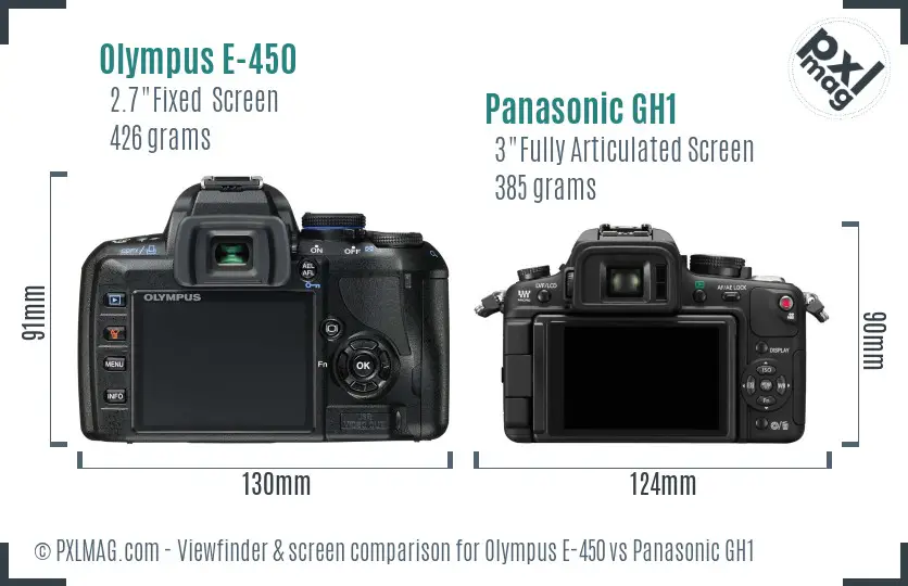 Olympus E-450 vs Panasonic GH1 Screen and Viewfinder comparison