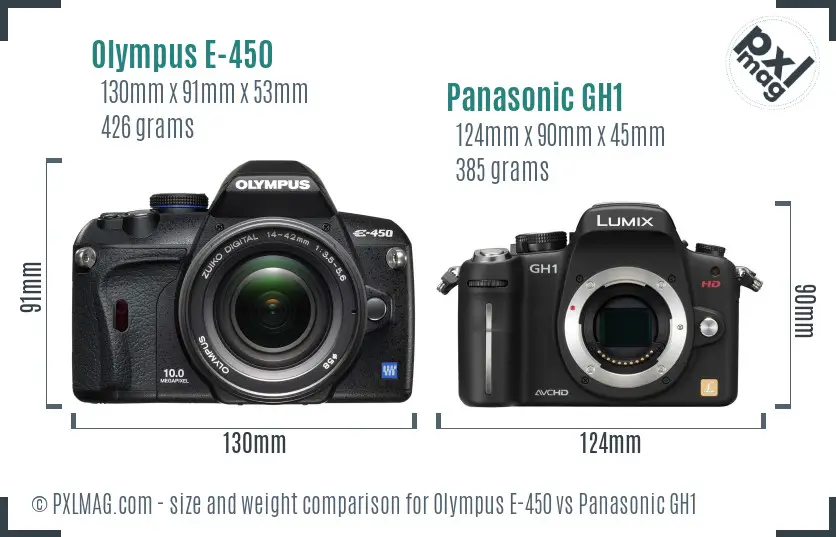 Olympus E-450 vs Panasonic GH1 size comparison