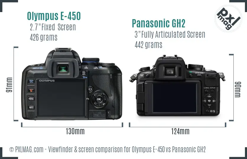Olympus E-450 vs Panasonic GH2 Screen and Viewfinder comparison