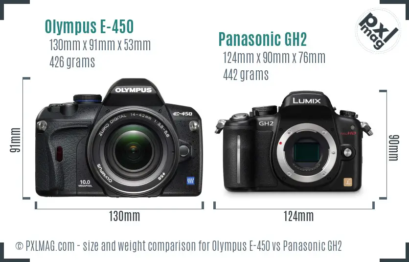 Olympus E-450 vs Panasonic GH2 size comparison