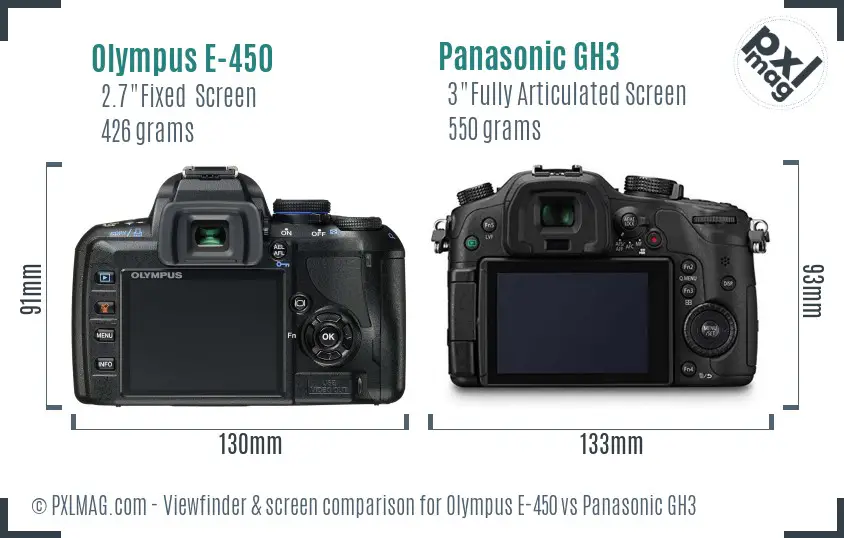 Olympus E-450 vs Panasonic GH3 Screen and Viewfinder comparison