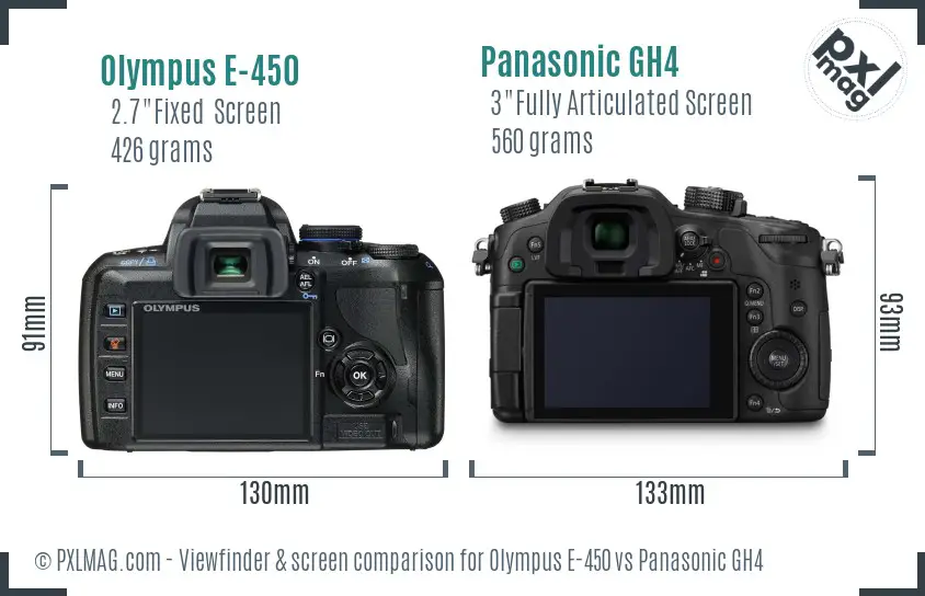 Olympus E-450 vs Panasonic GH4 Screen and Viewfinder comparison