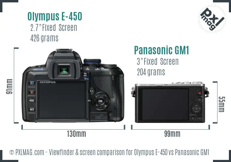 Olympus E-450 vs Panasonic GM1 Screen and Viewfinder comparison