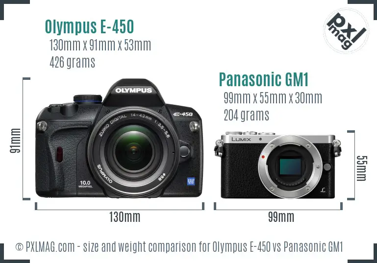 Olympus E-450 vs Panasonic GM1 size comparison