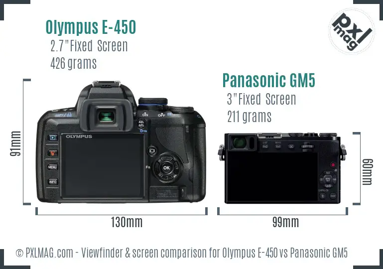 Olympus E-450 vs Panasonic GM5 Screen and Viewfinder comparison