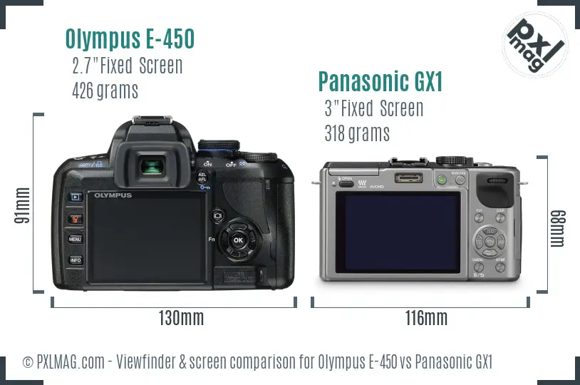 Olympus E-450 vs Panasonic GX1 Screen and Viewfinder comparison