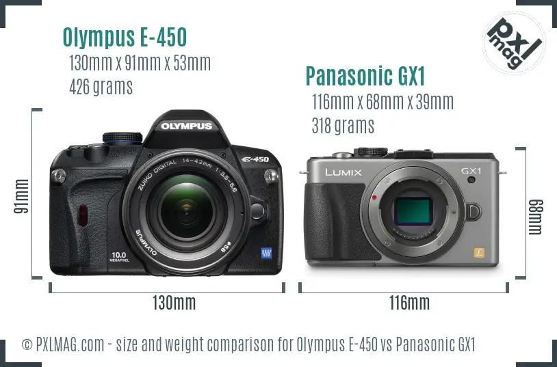 Olympus E-450 vs Panasonic GX1 size comparison