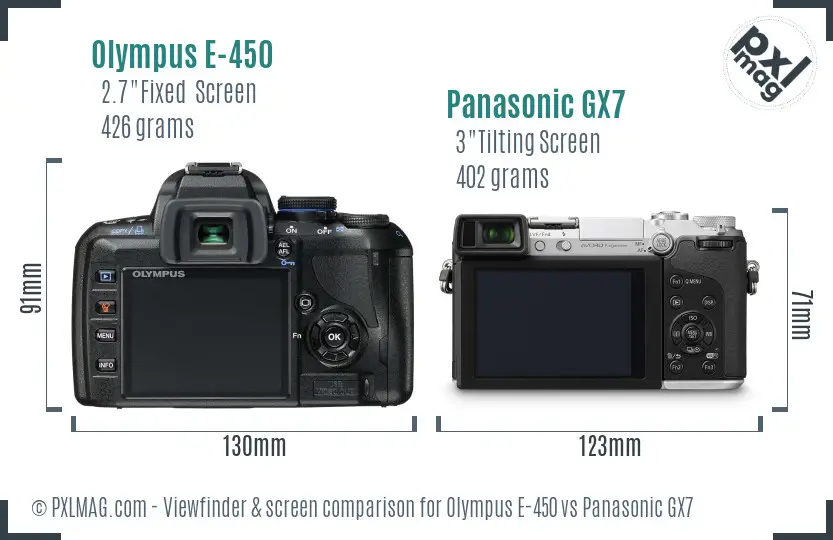 Olympus E-450 vs Panasonic GX7 Screen and Viewfinder comparison