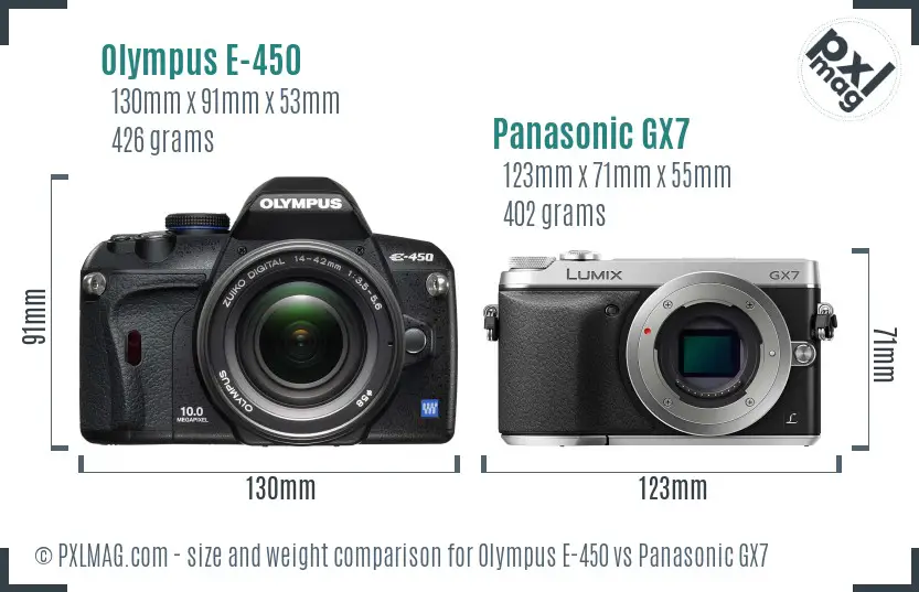 Olympus E-450 vs Panasonic GX7 size comparison