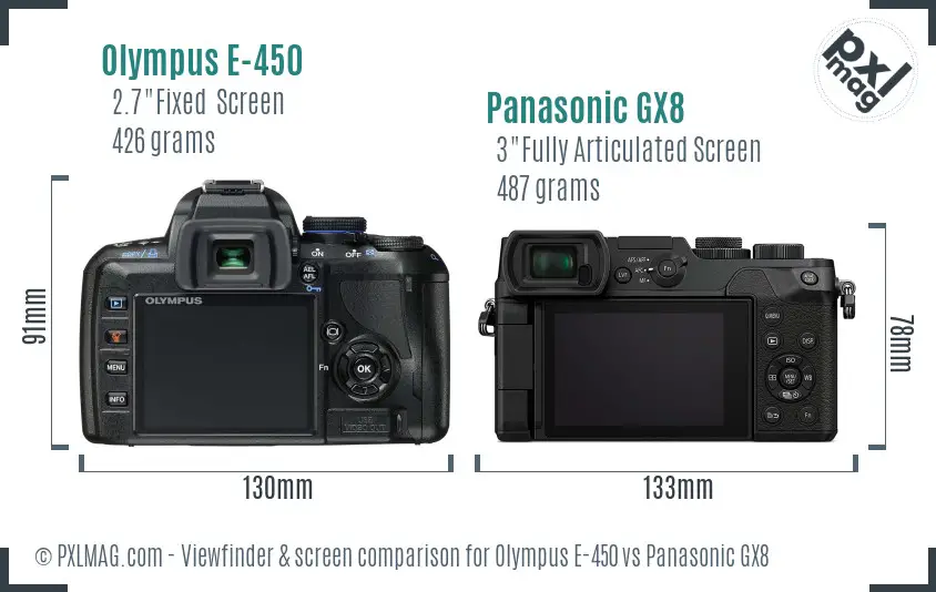 Olympus E-450 vs Panasonic GX8 Screen and Viewfinder comparison