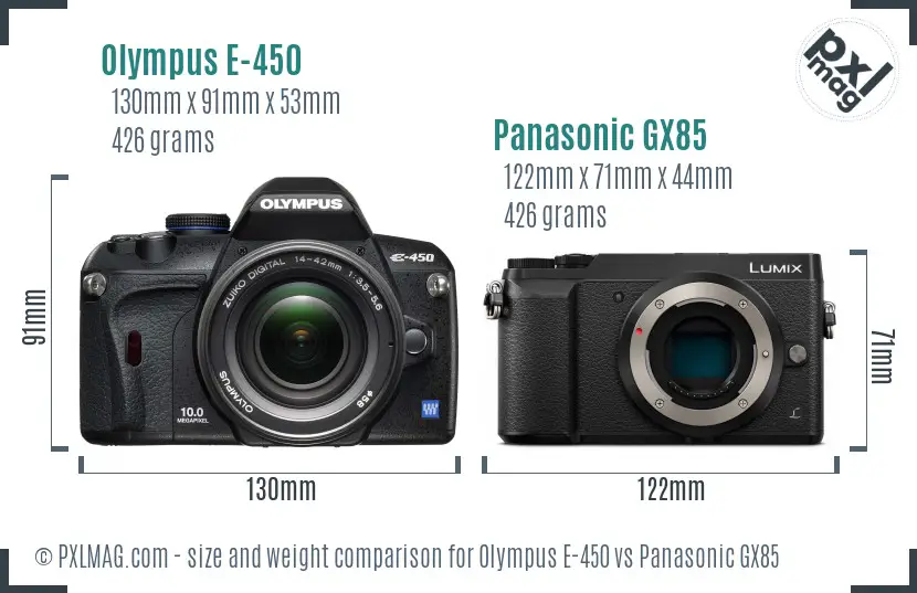 Olympus E-450 vs Panasonic GX85 size comparison