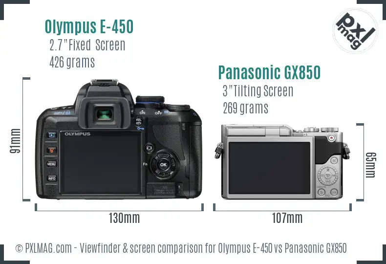 Olympus E-450 vs Panasonic GX850 Screen and Viewfinder comparison