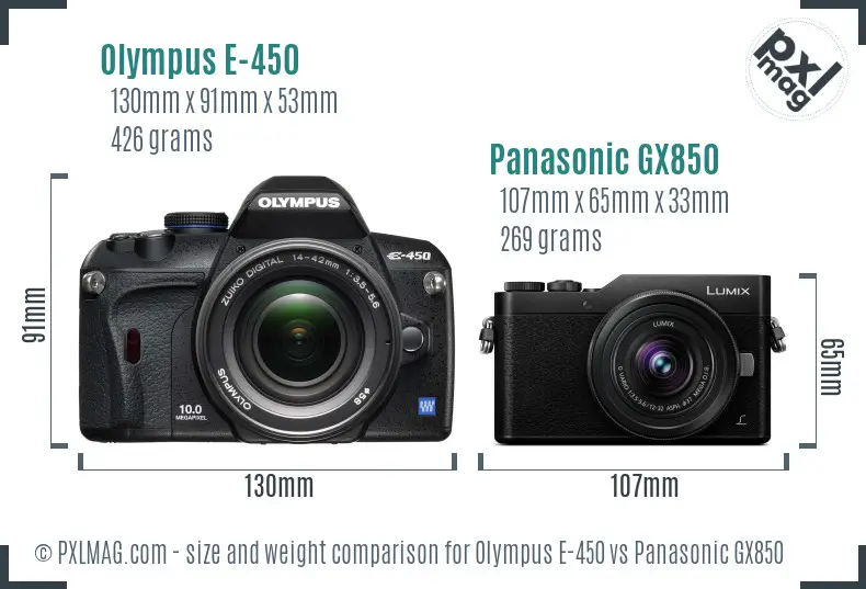 Olympus E-450 vs Panasonic GX850 size comparison