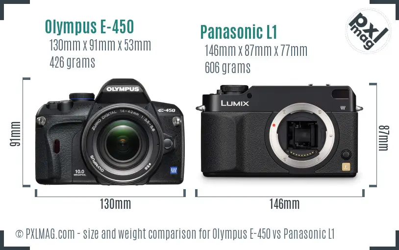 Olympus E-450 vs Panasonic L1 size comparison