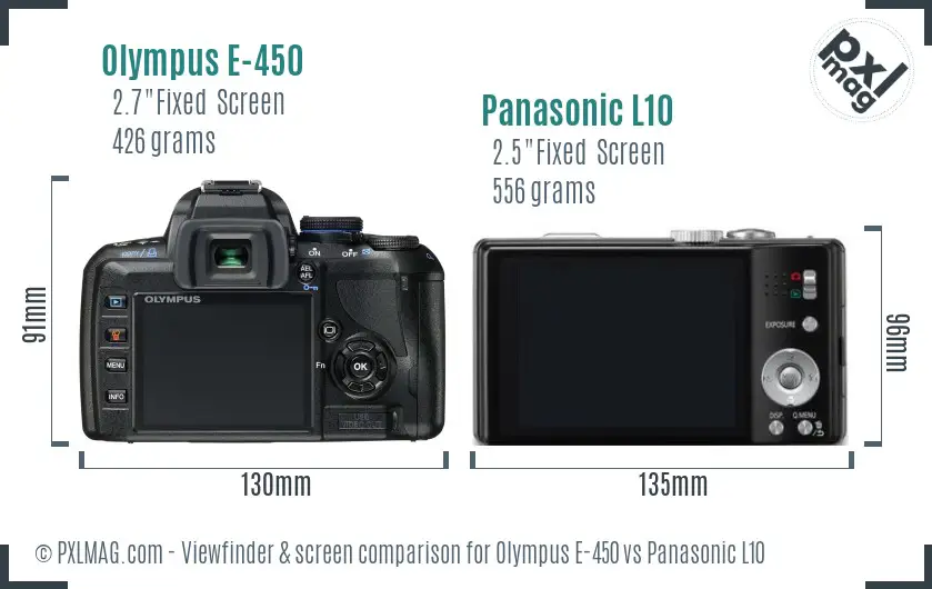 Olympus E-450 vs Panasonic L10 Screen and Viewfinder comparison