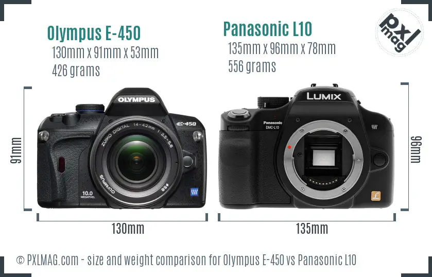Olympus E-450 vs Panasonic L10 size comparison