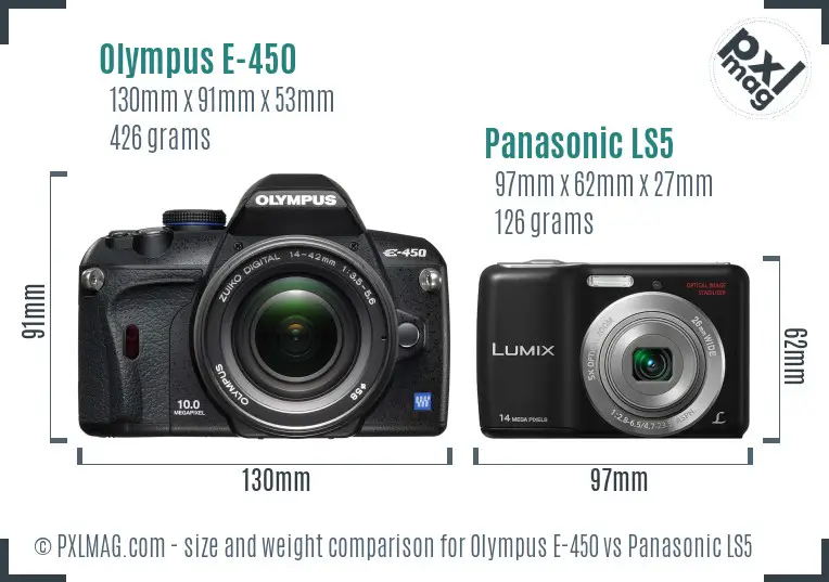 Olympus E-450 vs Panasonic LS5 size comparison
