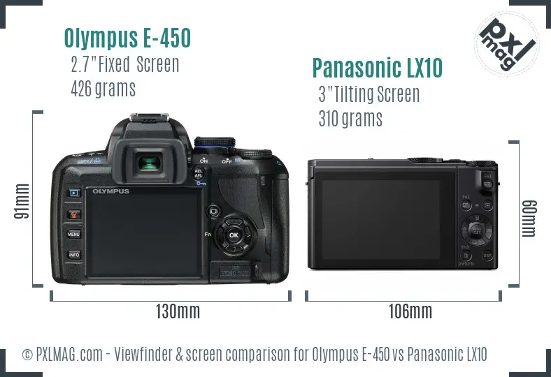 Olympus E-450 vs Panasonic LX10 Screen and Viewfinder comparison