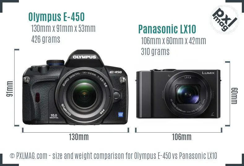 Olympus E-450 vs Panasonic LX10 size comparison