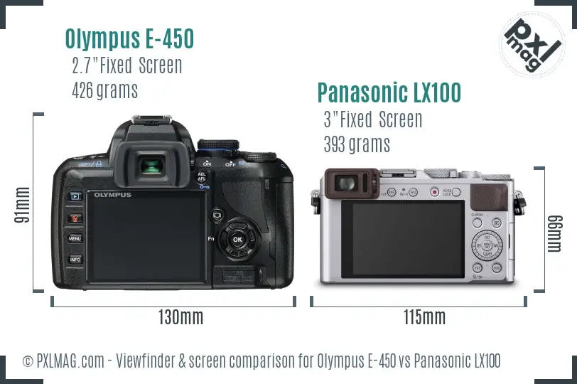 Olympus E-450 vs Panasonic LX100 Screen and Viewfinder comparison