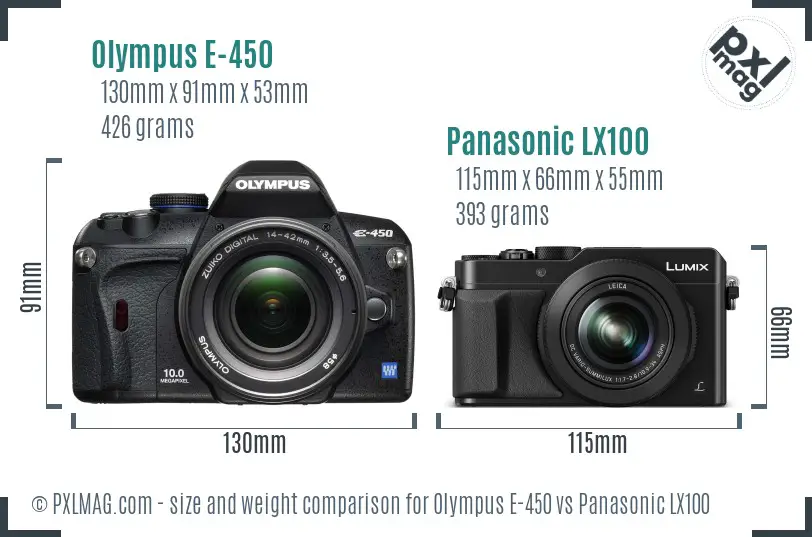 Olympus E-450 vs Panasonic LX100 size comparison