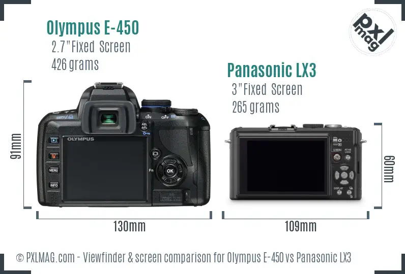 Olympus E-450 vs Panasonic LX3 Screen and Viewfinder comparison