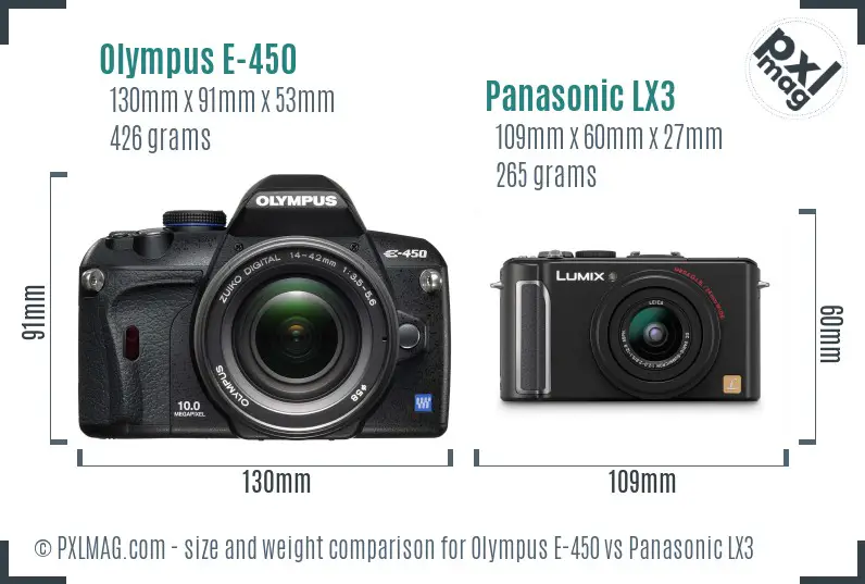Olympus E-450 vs Panasonic LX3 size comparison